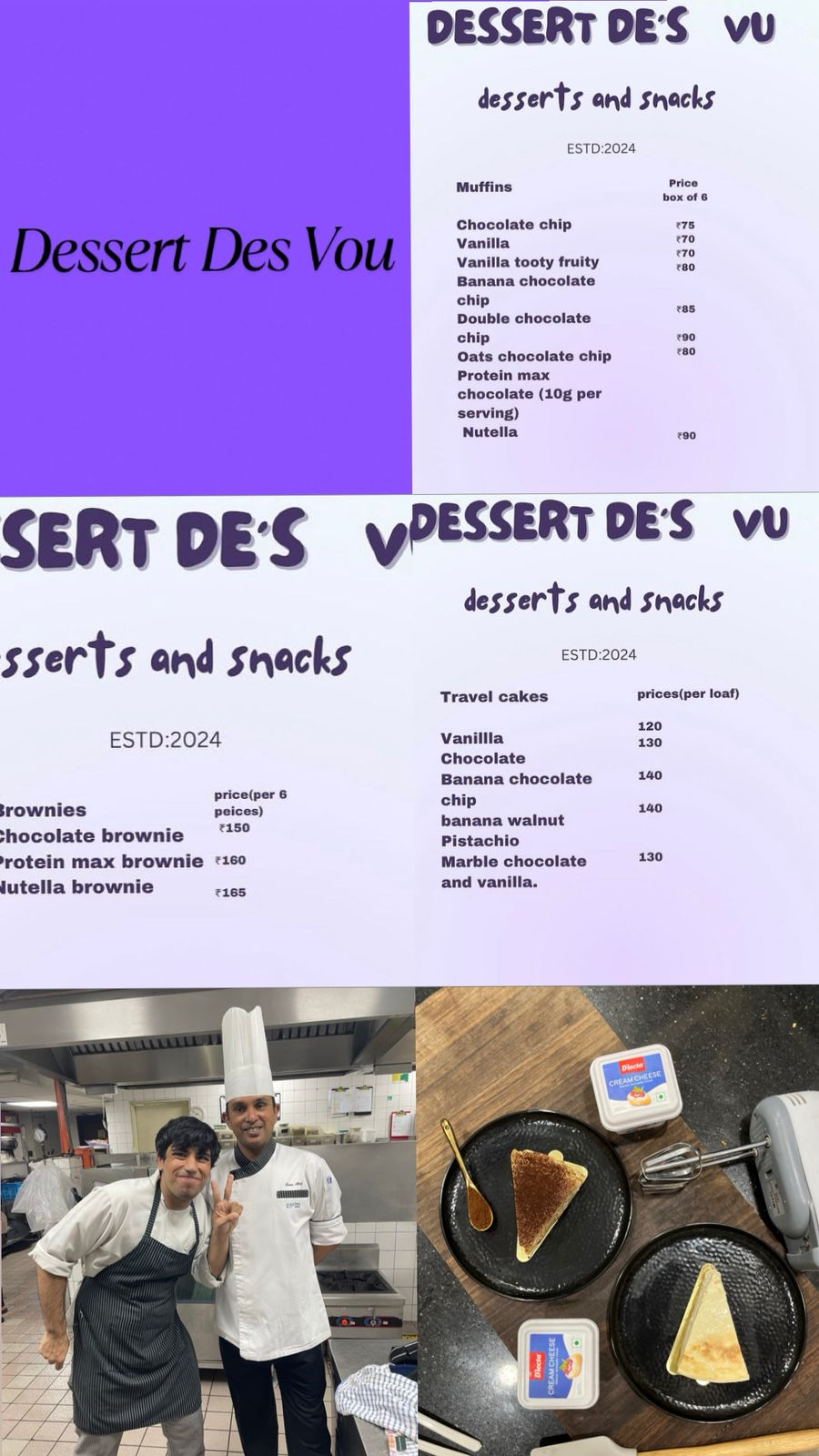 Dessert Des Vu menus and kitchen